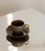 Cups and Saucers Vintage Amber Ceramic Weekend Slow Living - Image 2